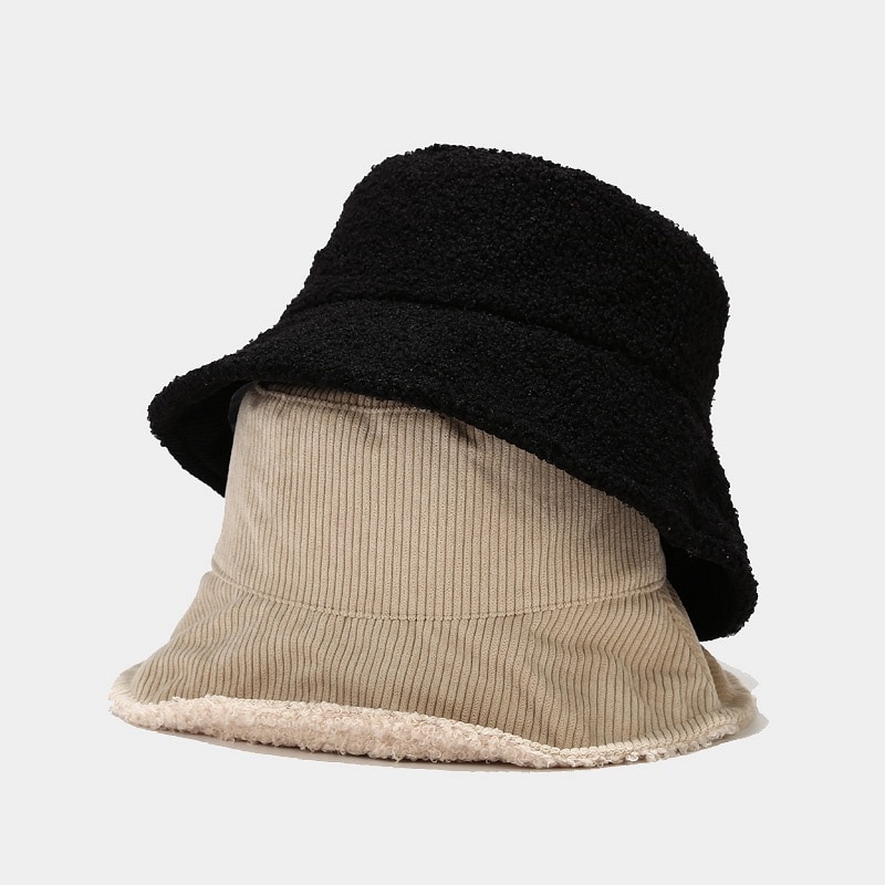 Foldbart efterår vinter spand hatte kvinder varm corduroy fisker kasket dobbeltsidet håndvask hat solid vindtæt flad top cap capeau