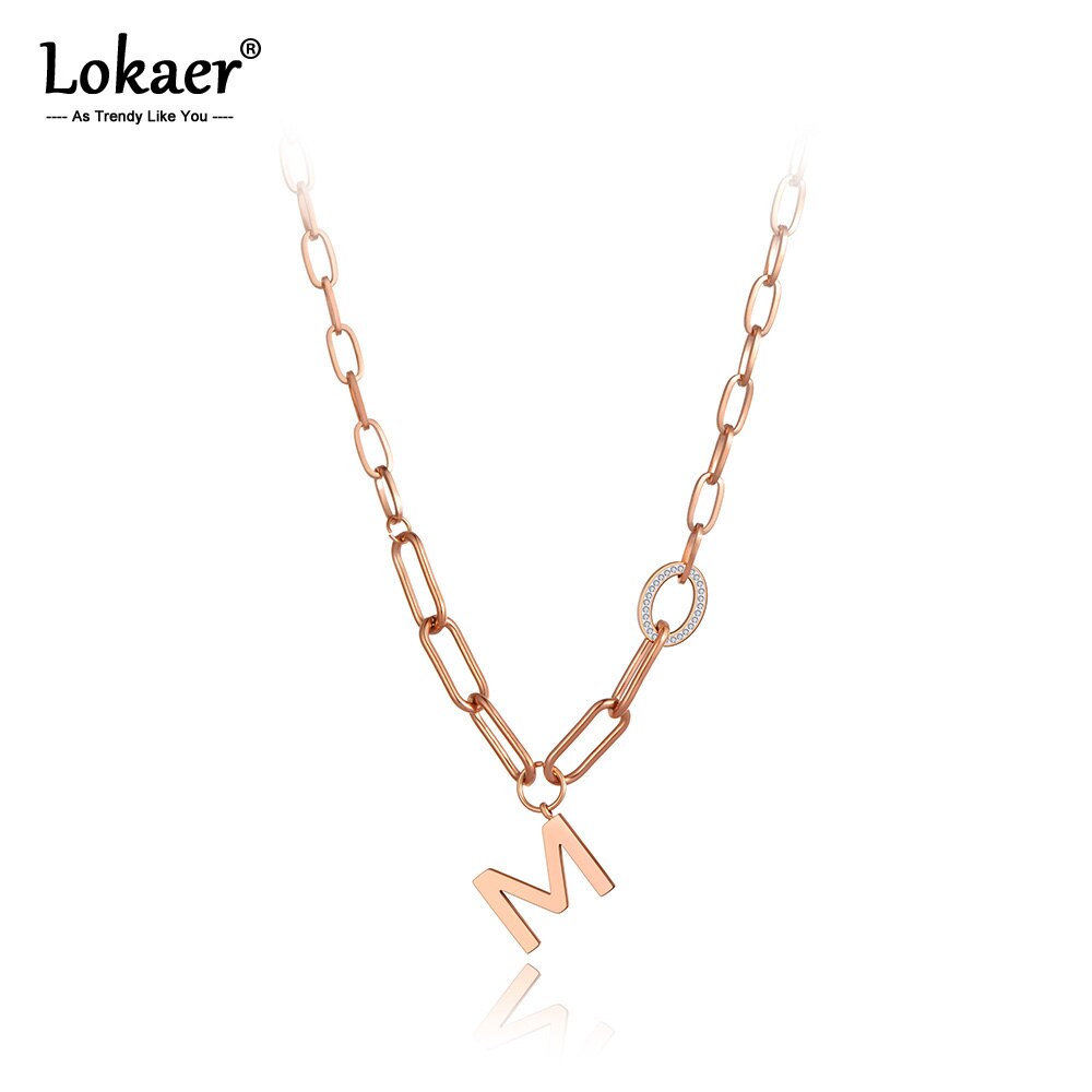 Lokaer Hiphop/Rock titanio Acero inoxidable arcilla cristal M letra colgante collar para las mujeres de cadena y collar de enlace N20099