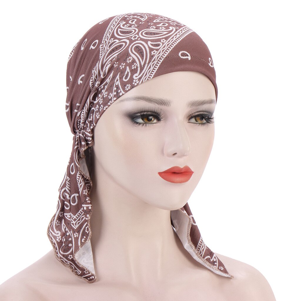 print woman turban hat soft elastic flowers lady muslim headdress wrap head scarf hijab caps turbante female