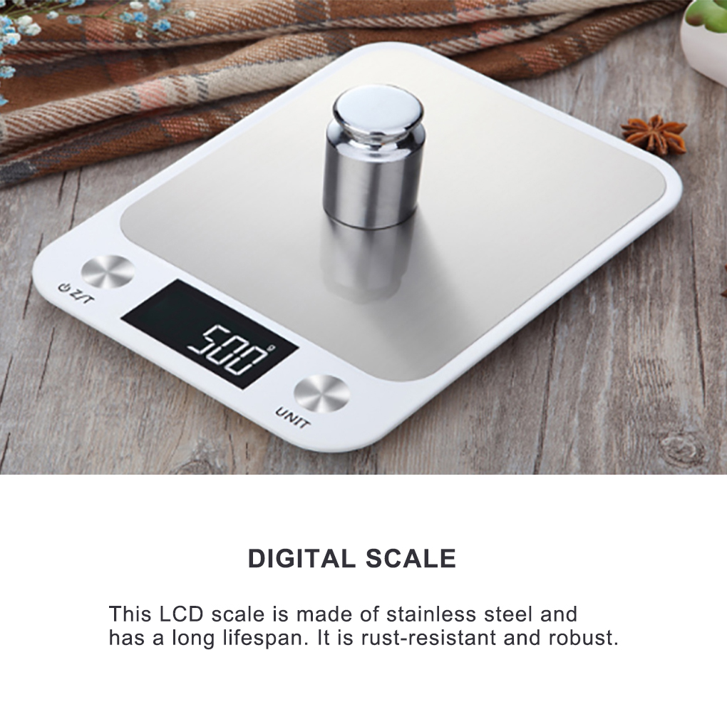 Kitchen Digital Scale 10kg/1g Cooking Baking Scale Waterproof Backlit LCD Screen Weighing Device