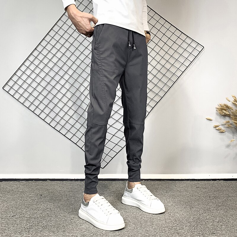 2Colors Autumn Korean Slim Fit Casual Harem Pants Men Clothing Spliced Joggers Trousers Black/Gray 36-28