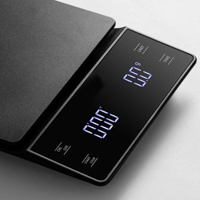 Käsin tippuva kahvivaaka 0.1g/3kg tarkkuusanturia keittiövaaka ajastimella sisältää vedenpitävän silikonityynyn