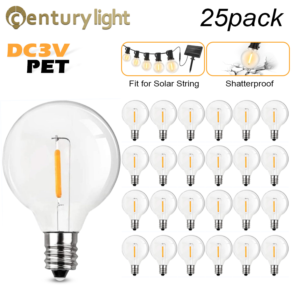 Ampoule LED G40 à Base E12, Lampe à Filament en Plastique l'horloge, DC 3V, 1W, Globe Blanc de Remplacement pour Guirxiété Solaire