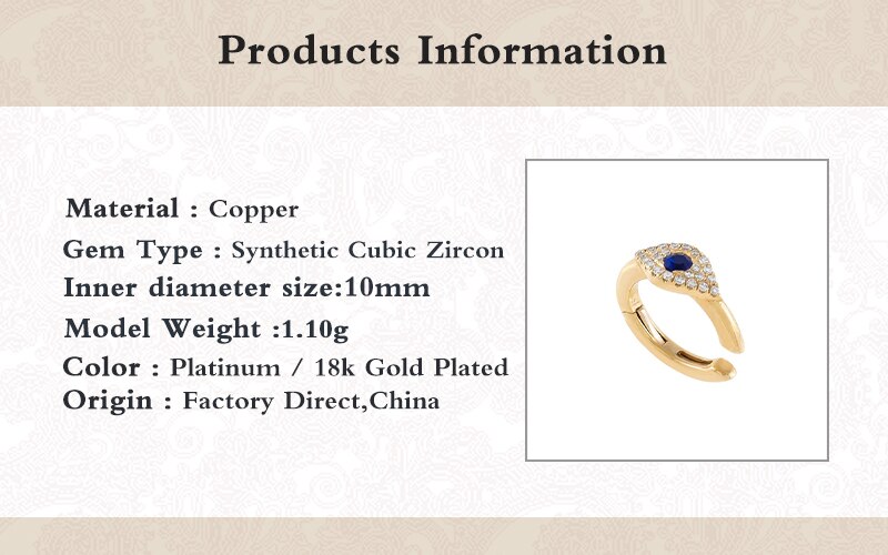 CANNER 1PCS Copper Ear Cuffs For Unpierced Ears Blue Evil Eye Zircon Twist Clip Earrings For Women Earcuff percing oreille femme