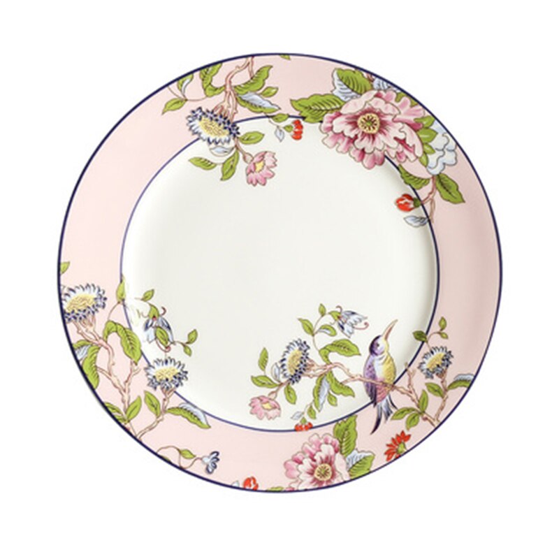 8inch high-end bone china plates British style afternoon tea dessert plate steak spaghetti plate bird flat plate: Khaki