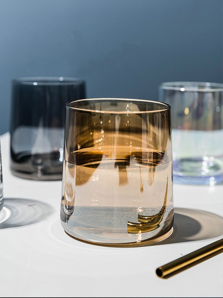 Colorful Ion Plated Glass Household Ins Wind Wine Glass Transparent Water Glass Female Cup Crystal Wine Whiskey Glasses