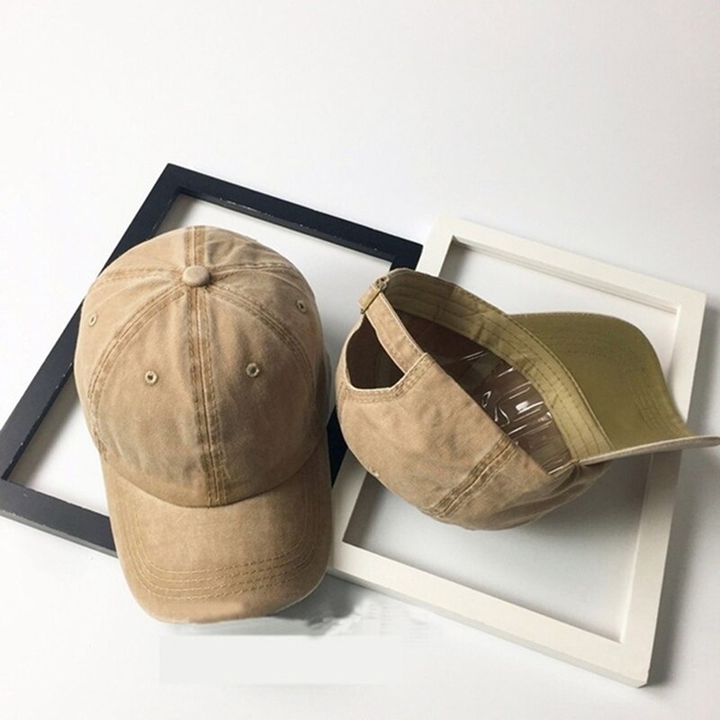 Peaked Cap Washed Adjustable Solid Color Baseball Cap Unisex Couple Cap Leisure Hat: Khaki