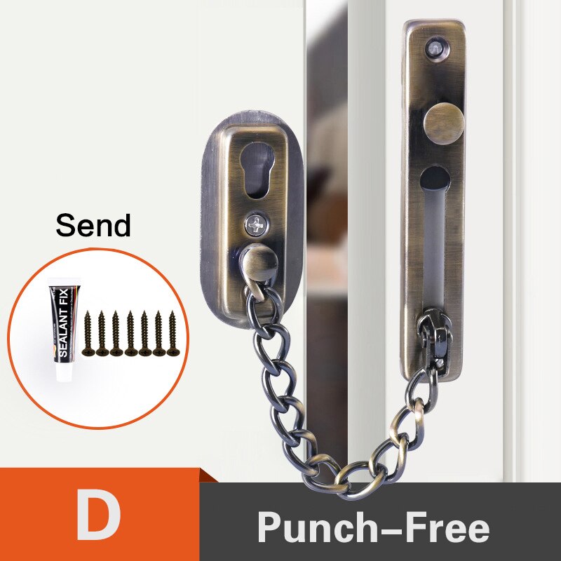 Verrou de porte en acier inoxydable Anti-vol | Chaîne de porte, verrou de porte, Bronze argent or noir, verrouillage de porte, matériel de verrouillage sans poinçon: I