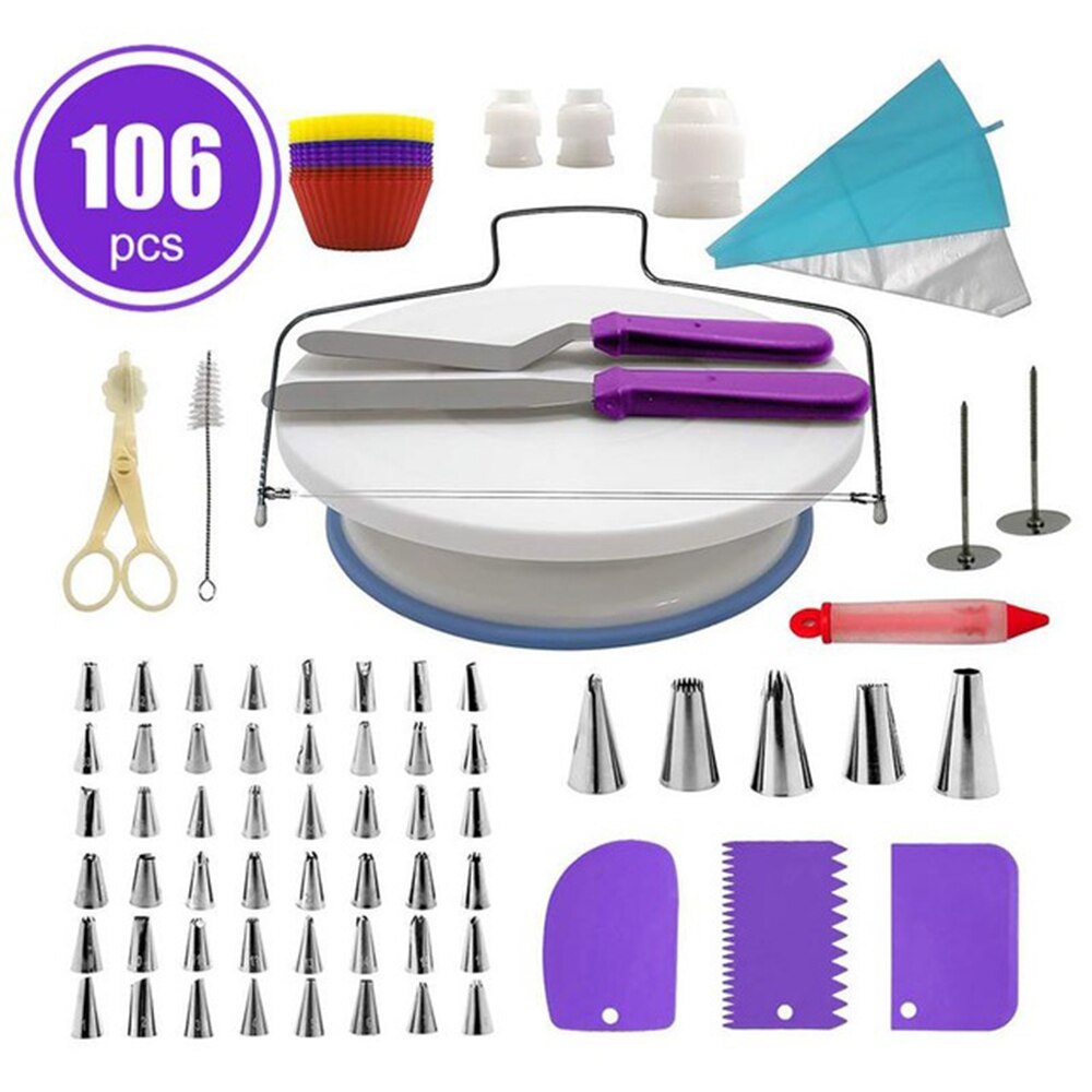 106 stuks Taart Decoreren Leveringen Taart Draaitafel Set Gebak Buis Fondant Tool Bakken Levert DIY Piping Nozzles Tips Gereedschap: Paars