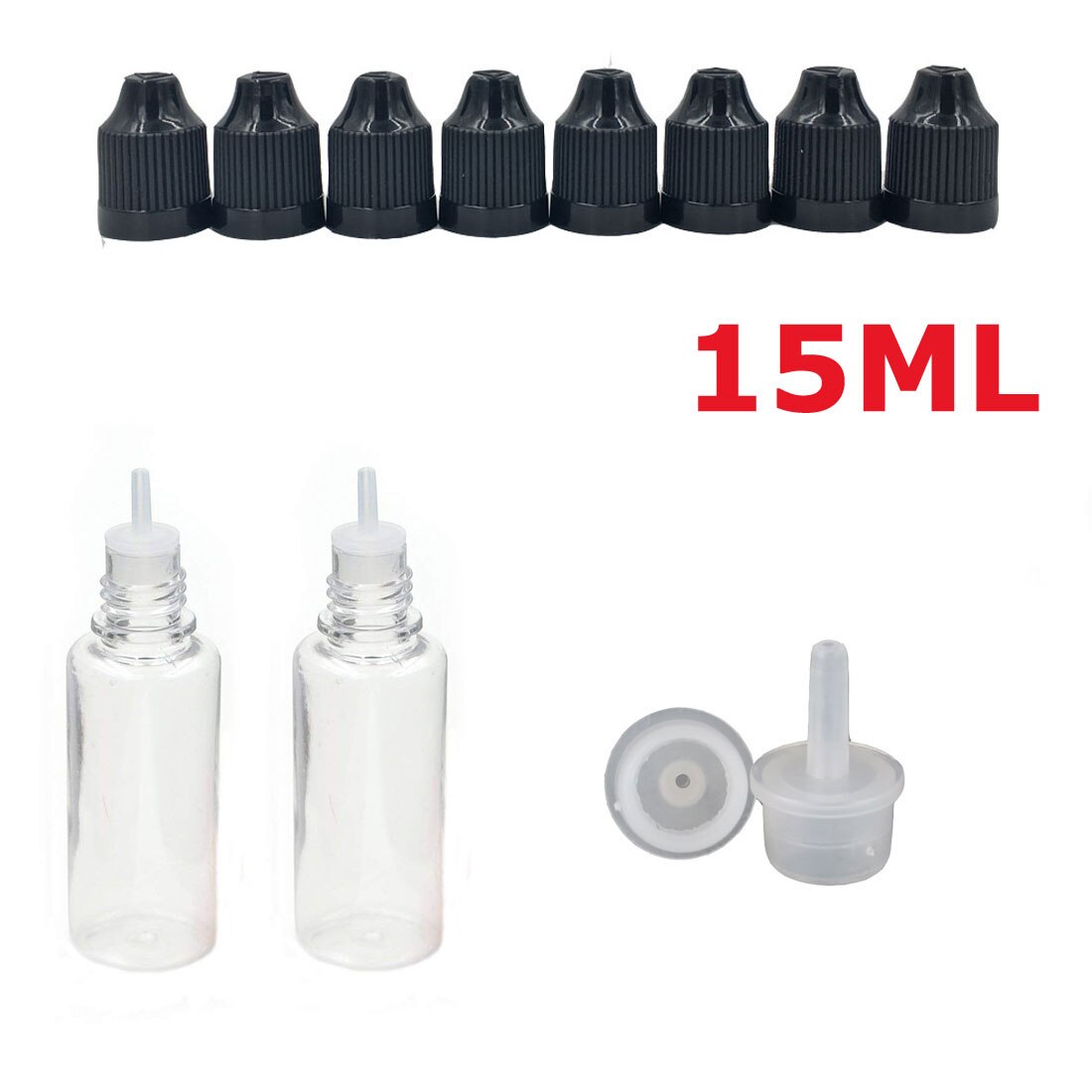 10 Stuks X 3 Ml-100 Ml Pet Clear Dropper Flessen Lege Plastic Sap Eye Liquid Hervulbare Containers Met zwart Caps Dropper Tips: 15ML x 10PCS