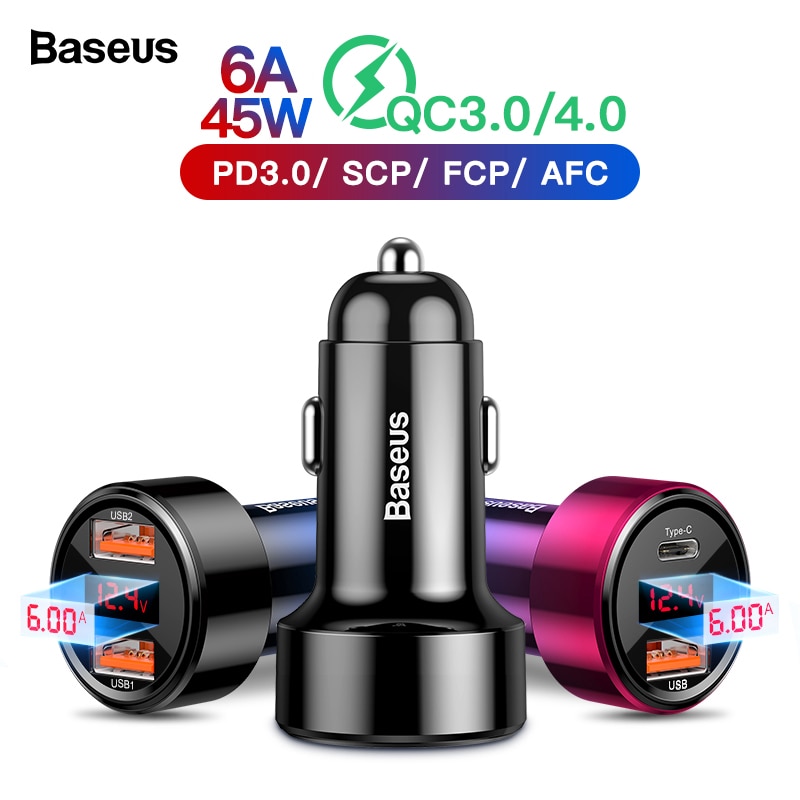 Baseus 45W Quick Charge 4.0 3.0 Usb Car Charger Voor Iphone 11 Pro Max Xiaomi Samsung QC4.0 QC3.0 Qc type C Pd Auto Fast Charger