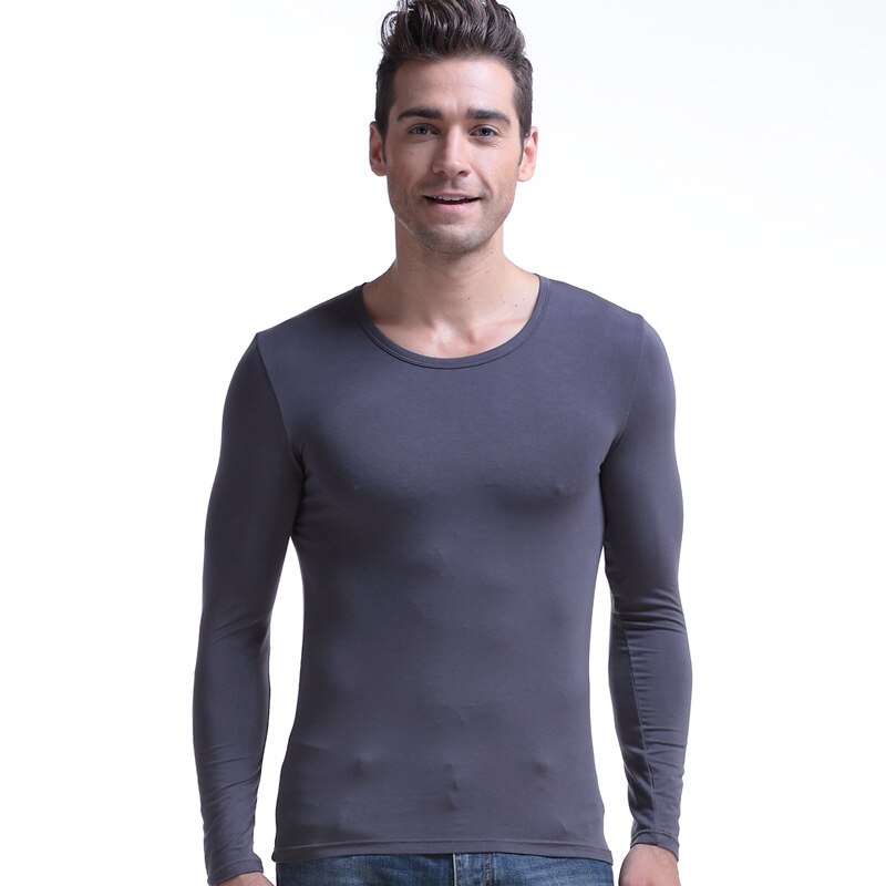 Men Undershirts Modal Underwear Sleepwear Muscle Tight Fitness Shirts Autumn Spring Long Sleeve Pajamas Plus Size Camisetas 3XL: Gray / XL