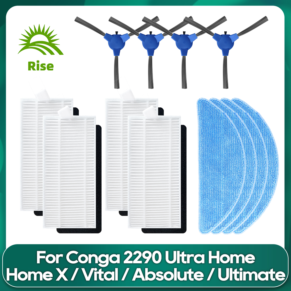 Compatible For Conga 2290 Ultra Series(05661) Replacement Main Side Brush Cover Hepa Filter Mop Cloths Wipe Accessories: Burgundy