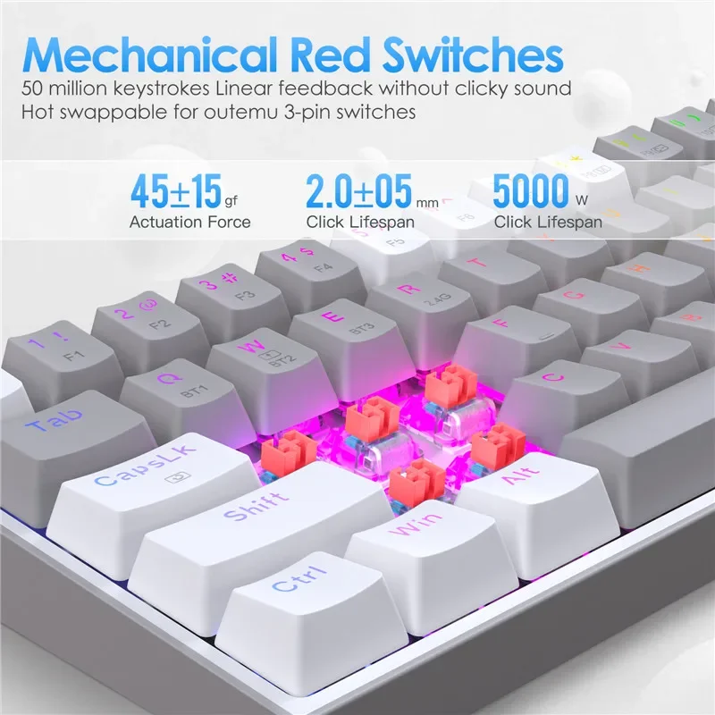 ! K616 Pro TKL Wireless RGB Mechanical Keyboard 5.0 BT/2.4 Ghz/Wired Three Modes 60% Bluetooth Keyboard Linear Red Switch