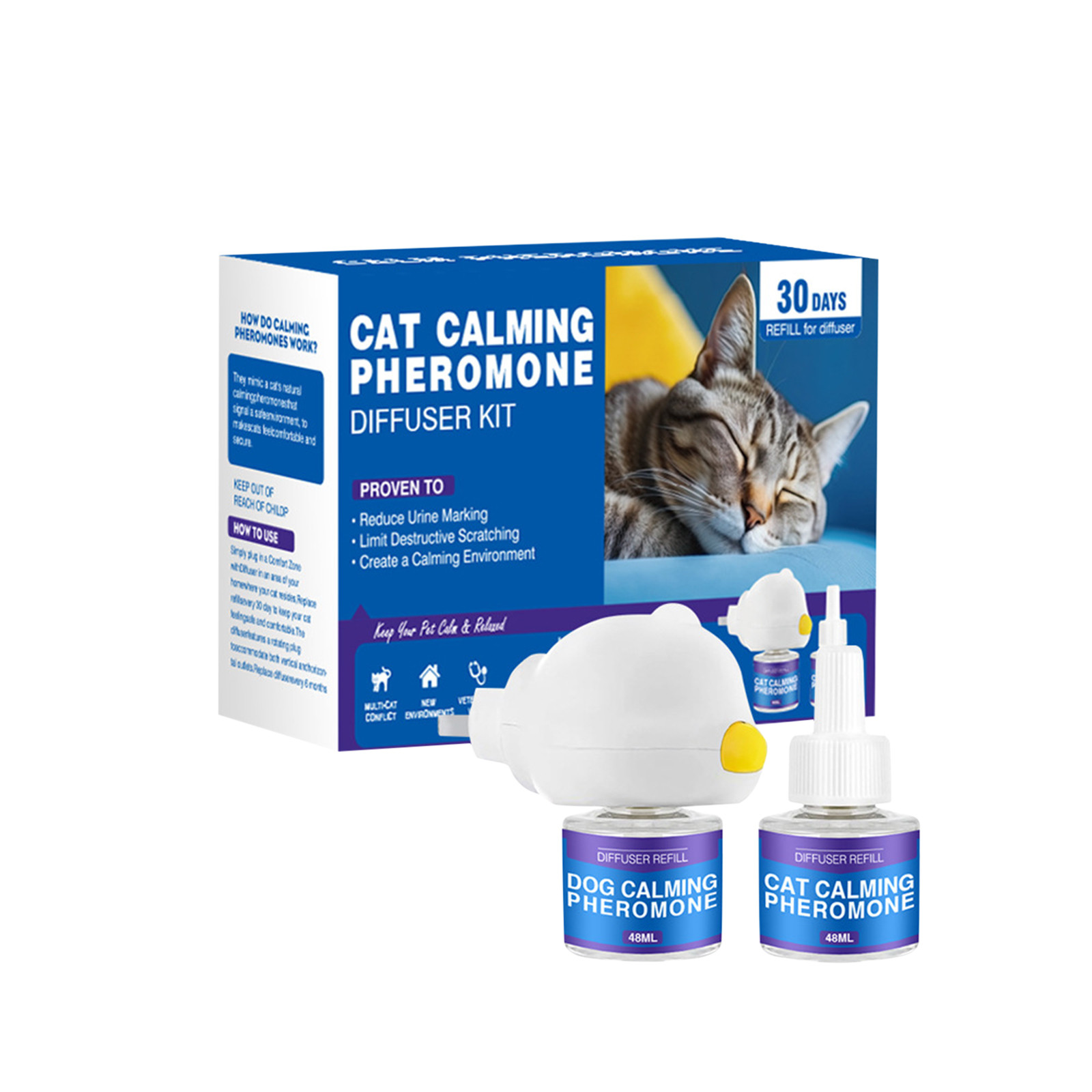 48/96ml Calming Diffuser Comfort Natural Pheromone Diffuser Calming Pheromone Long Lasting Calming Diffuser For Cats, Dogs: black