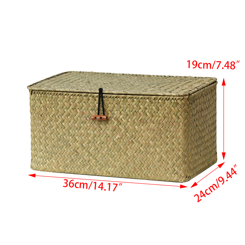 Grote Rieten Doos Rechthoekige Zeegras Opslag Mand Met Deksel Rotan Organizer Voor Kast Plank Tafel Thuis Manden: 36x24x19cm-nature