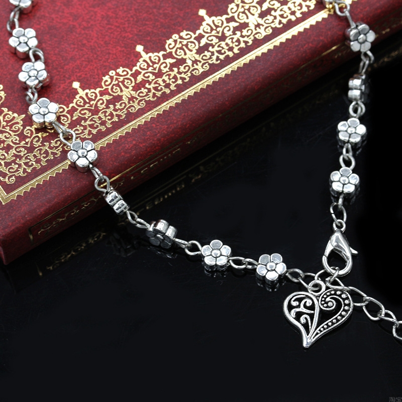 Women's Vintage Heart Flower Barefoot Sandals Beach Anklet Tassel Chain Foot Jewelry Bracelet on Leg Bracelet Ankle Jewelry
