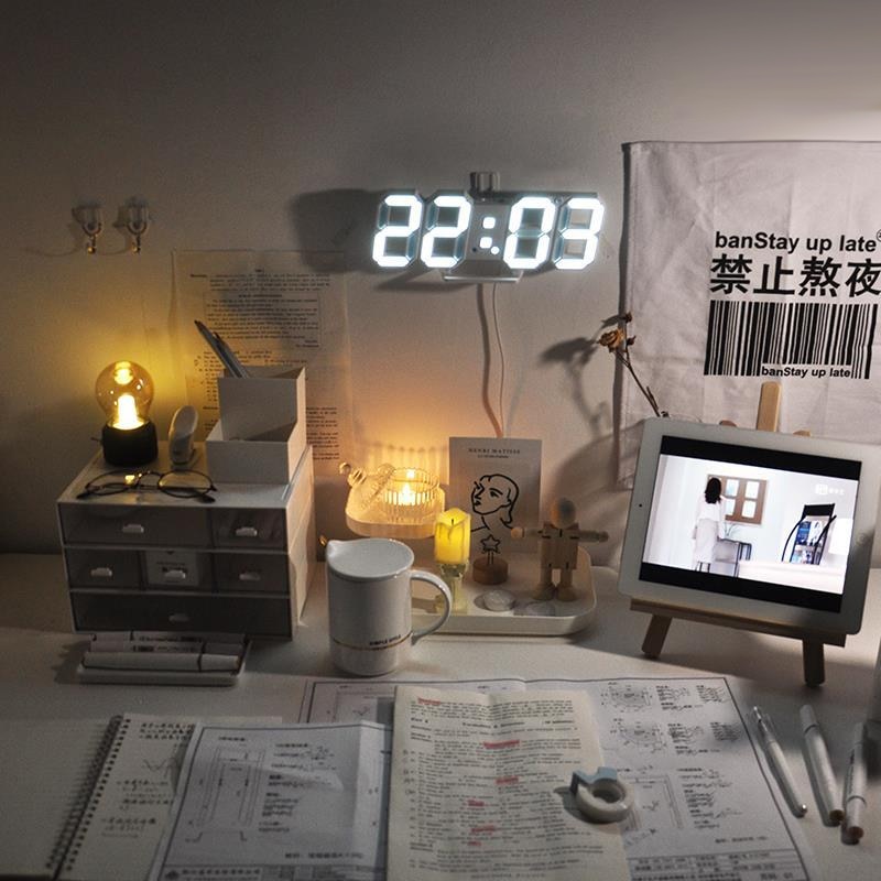 Nordic Electronic Clock Table Clocks Snooze Led Digital Wall Clocks Hanging Watch Calendar Thermometer Desktop Decorations