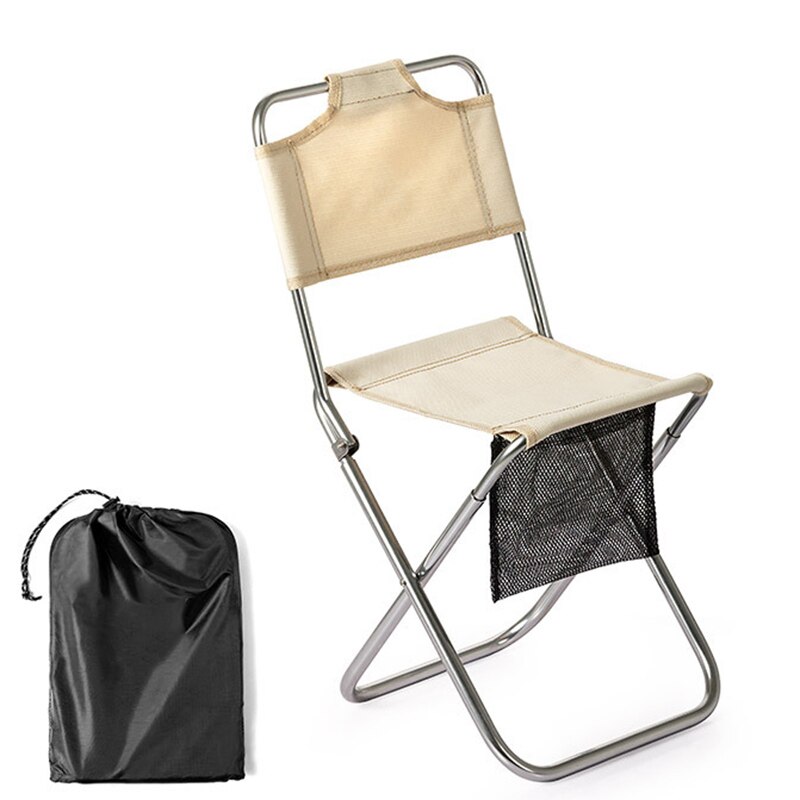 Folding Chair with Backrest Storage Pouch Portable Picnic Camping Fishing Foldable Stool HA: Khaki