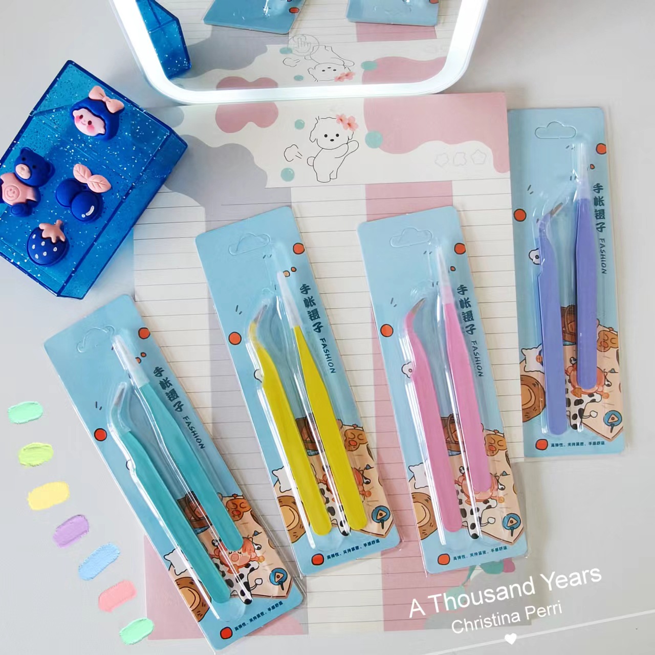 Minkys Aankomst Snoep Kleur 2 Stuks Pincet Tool Voor Tijdschrift Sticker Esd Schoonheidssalon Diy Staal Pincet Spot Accessoires