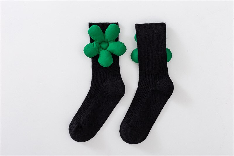 Sweet Baby Child Girls calze a tubo centrale nere con fiore 3D Floret calzini per bambini accessori moda 1-3-4-6-7-10 anni primavera: 5 / 2-3T