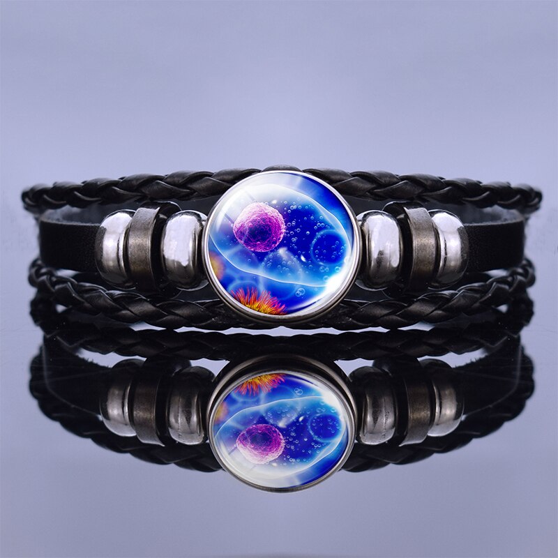 Biologische Virus Krebs Zellen Foto Leder Armband Männer Frauen Seil Kette Armband Survivor: size 8
