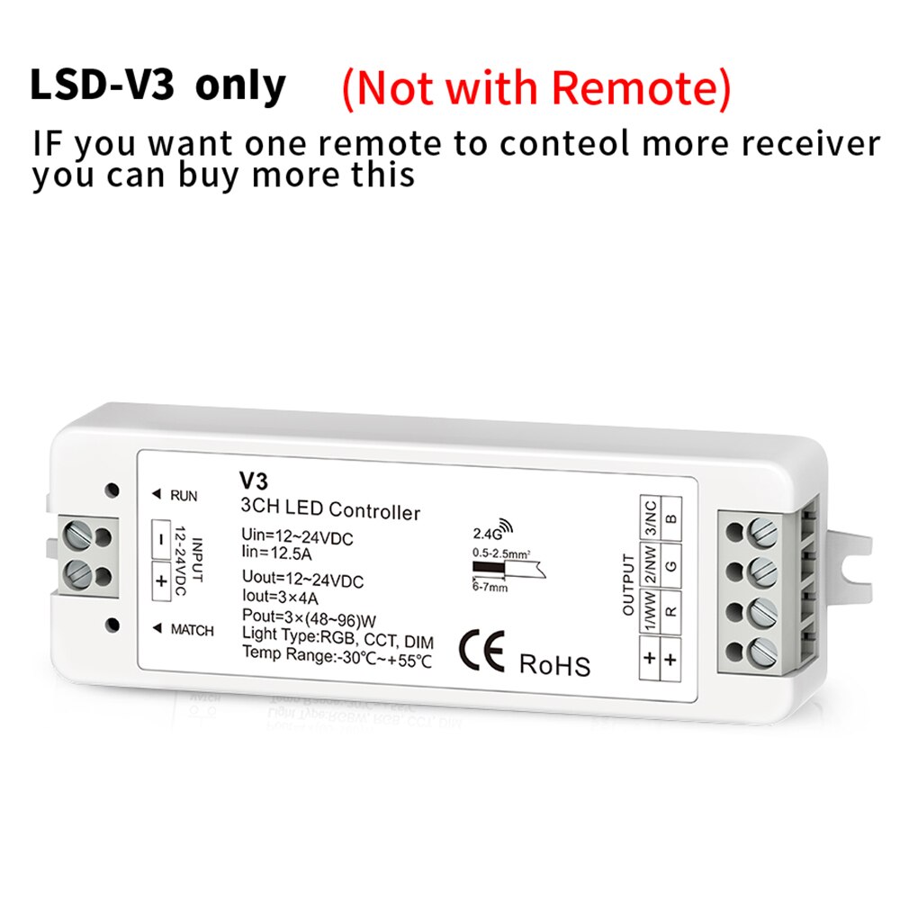 Dc12-24v v3 rgb-kontroller  v1 v2 enfarge cct led dimmer 12v 2.4g rf roterende panel led dimmer for 1 2 3 ch led stripelys: Bare lsd -v3