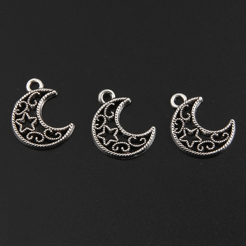 50 stücke Silber Farbe Kleine Hohl Sterne Mond Reize Halbmond Anhänger Für DIY Handgemachte Metall Legierung Schmuck Machen Zubehör