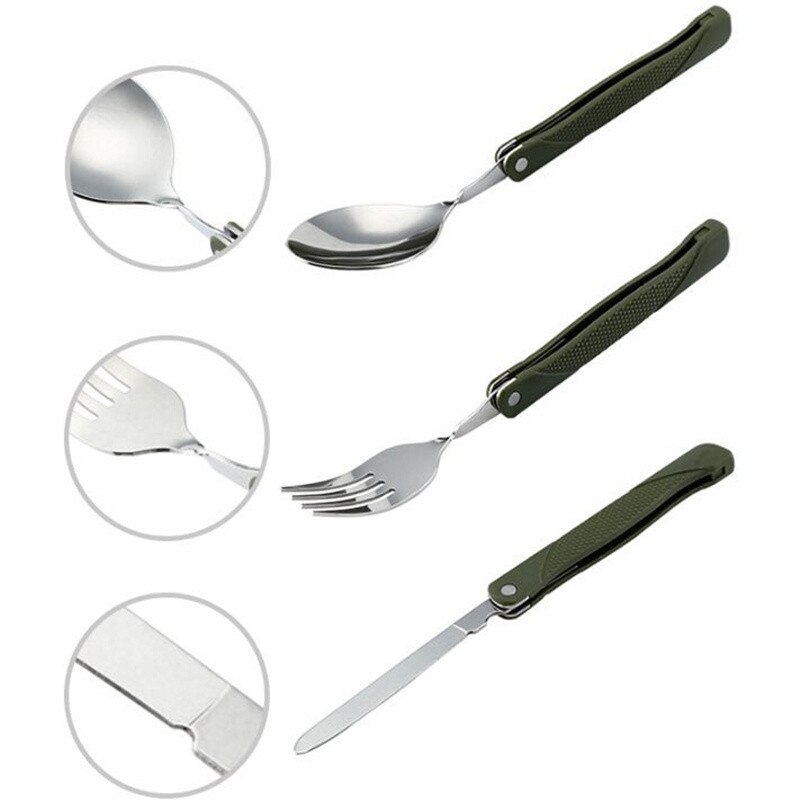 3 st/set hopfällbara bestick i rostfritt stål servisset bärbara utomhusbestick set camp picknick bestick