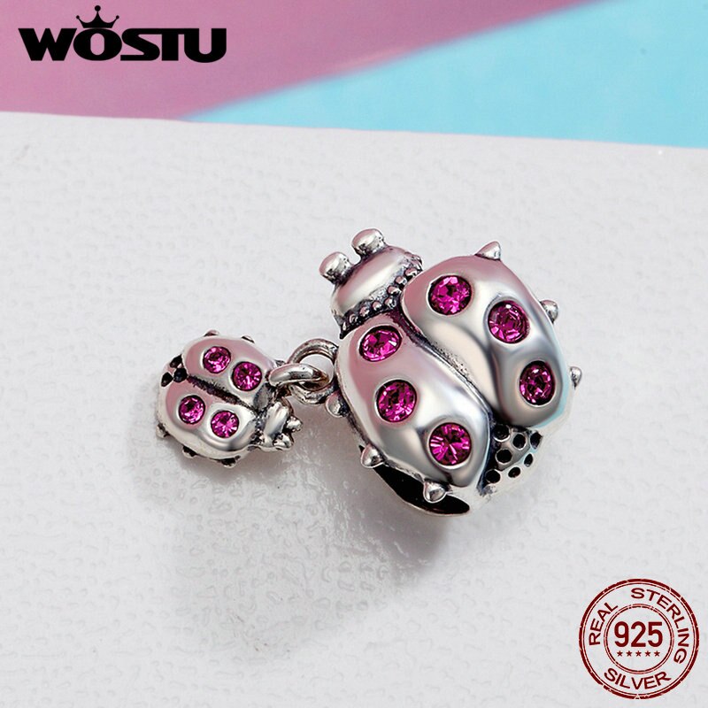 WOSTU 925 Sterling Silver Ladybugs Beads fit original Charm Bracelet Necklace Jewelry Mother CQC364