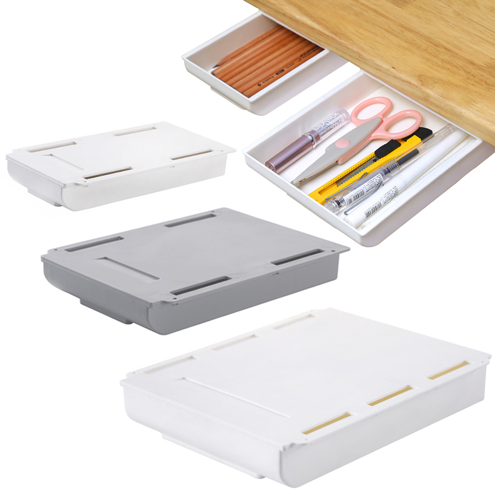 Hidden Drawer Organizer No-Punch Under Desk Stationery Box Paste Small Drawer Tray Under Drawer Desk Miscellaneous Storage