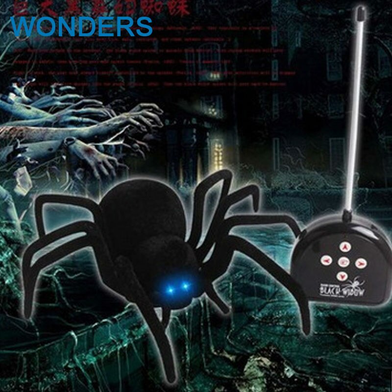 Araignée noire à distance 4CH RC, jouet effrayant pour farces et farces, télécommande électronique pour animaux de compagnie, Simulation de tartula, les yeux brillent pour avril