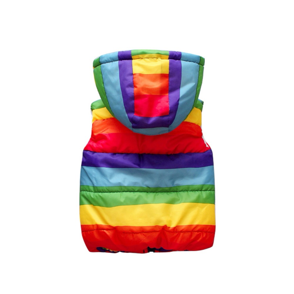 Casual Winter Rainbow Striped Kids Clothing Boy Vests Jacket Girl Hooded Waistcoat Baby Boys Vest Coats