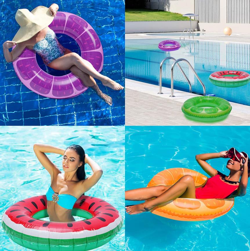 Volwassenen Zwemmen Ring Fruit Gedrukt Patroon Zwemmen Ring Voor Zwembad Water Pretpark Oranje Rood Groen Paars