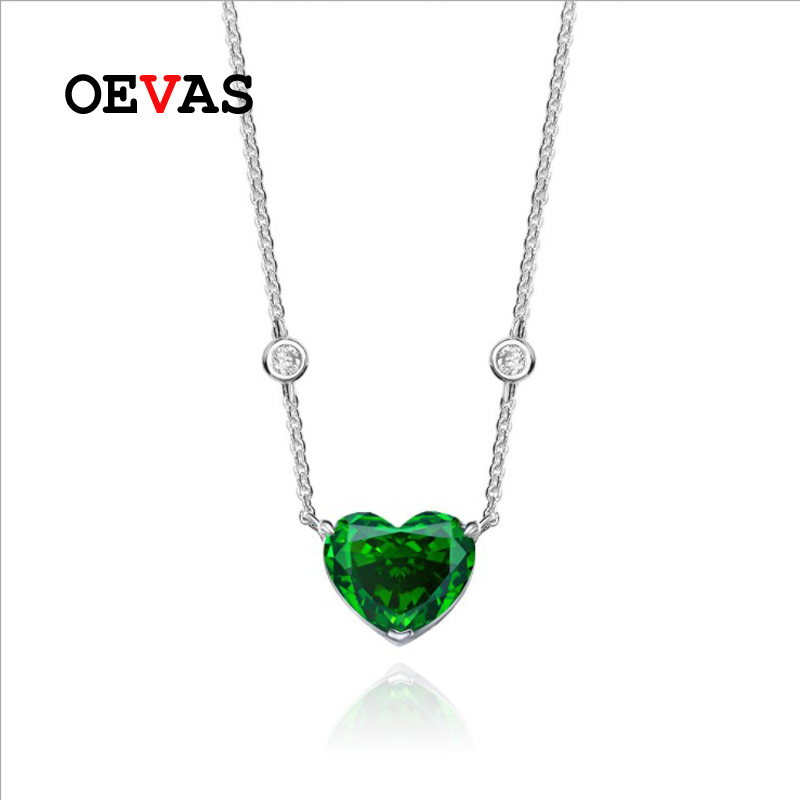 Oevas 100% 925 sterling silber 10*12mm smaragde hochkohlenstoff diamant eisblumen-anhänger halskette für damen party feiner schmuck