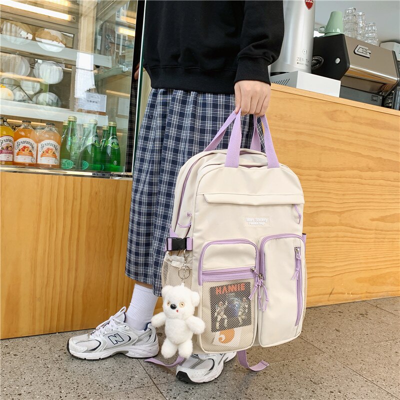 Draagbare Gesp Meerdere Zakken Vrouwen Rugzak Vrouwelijke Dubbele Laag Waterdichte Nylon Schooltas Schoolmeisje Laptop Rugzak
