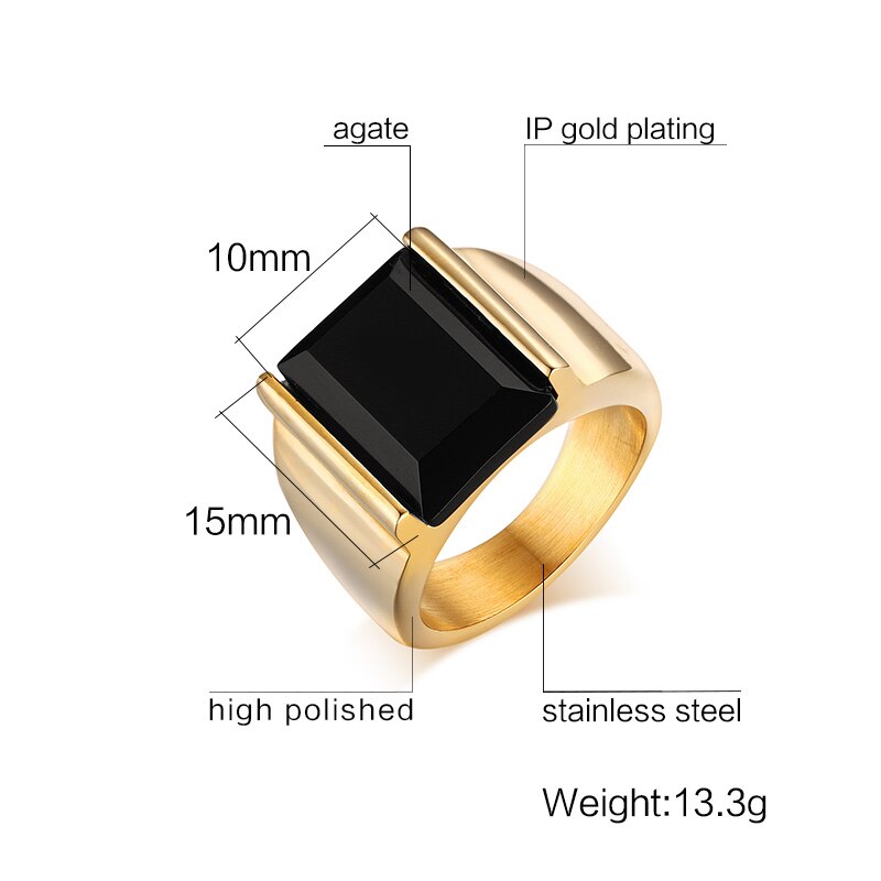 Vnox heren Ring Zwart Grote Steen 316L Rvs Sieraden Mannen Charm Trouwringen