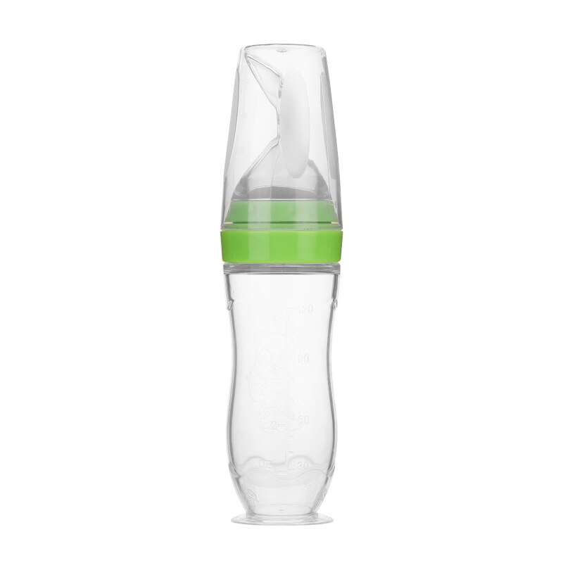 120Ml Veilig Pasgeboren Baby Zuigfles Peuter Siliconen Squeeze Voeden Lepel Melk Fles Baby Training Feeder: Green With suction