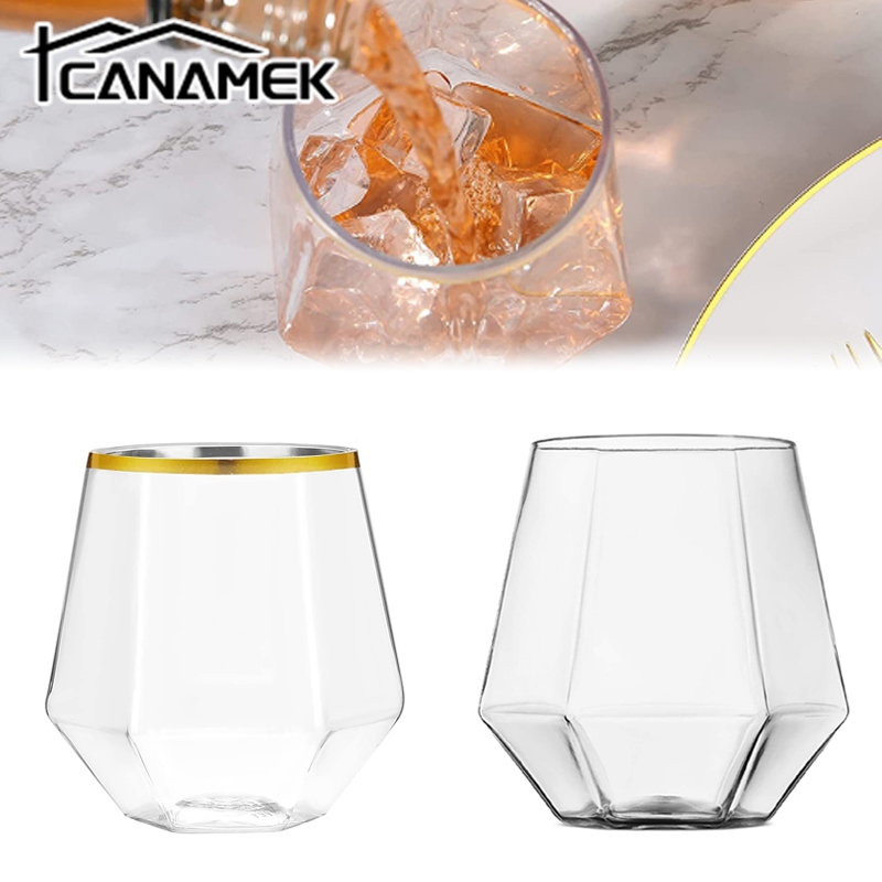 Verre à vin hexagonal en diamant à bord doré, style européen, plastique, ménage, transparent, whisky, étranger, 1 pièce