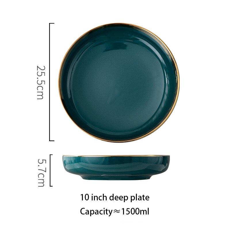 1pcs Green Porcelain Plate ceramic Dinner Plate Tableware Dinner Set Phnom Penh Exquisite Dinnerware Big Soup Ladle Leak Spoon: 10 Inch deep plate