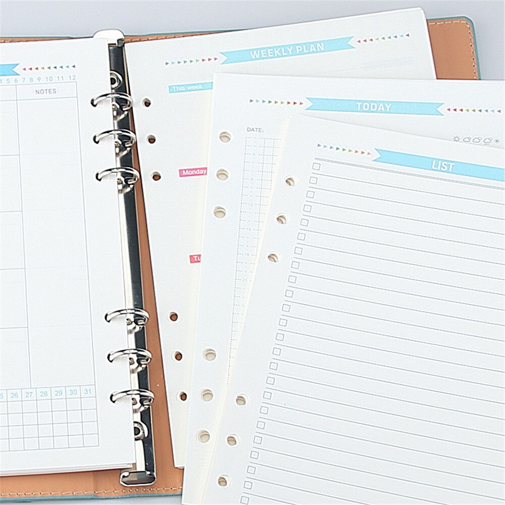 40 Sheets A5/A6 6 Ring Binder Refills Notebook Inner Pages Weekly Monthly Planner To Do List Loose Leaf Binder c