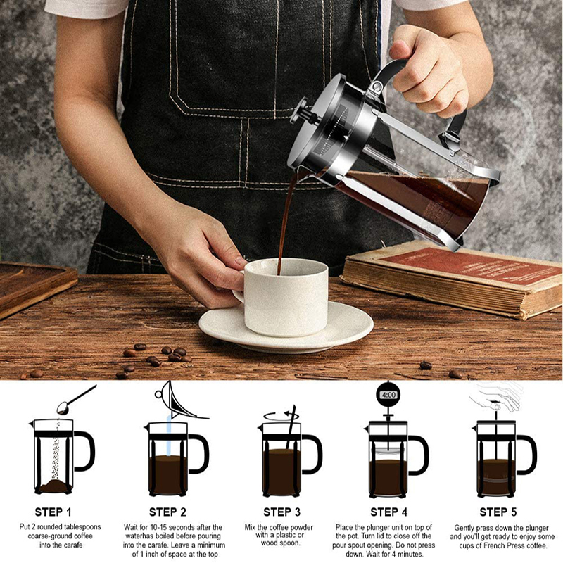 French Press Coffee Maker & Large Capacity Manual Heat Resistant Stainless Steel Glass Transparent Manual Coffee Tea Percolator