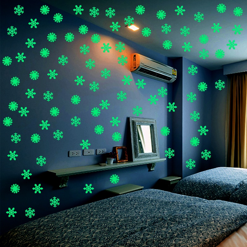 50 Stuks Lichtgevende Sneeuwvlok Glow In The Dark Muurstickers Venster Winkel Decals Kids Baby Kamers Kerst Stickers Home Decor