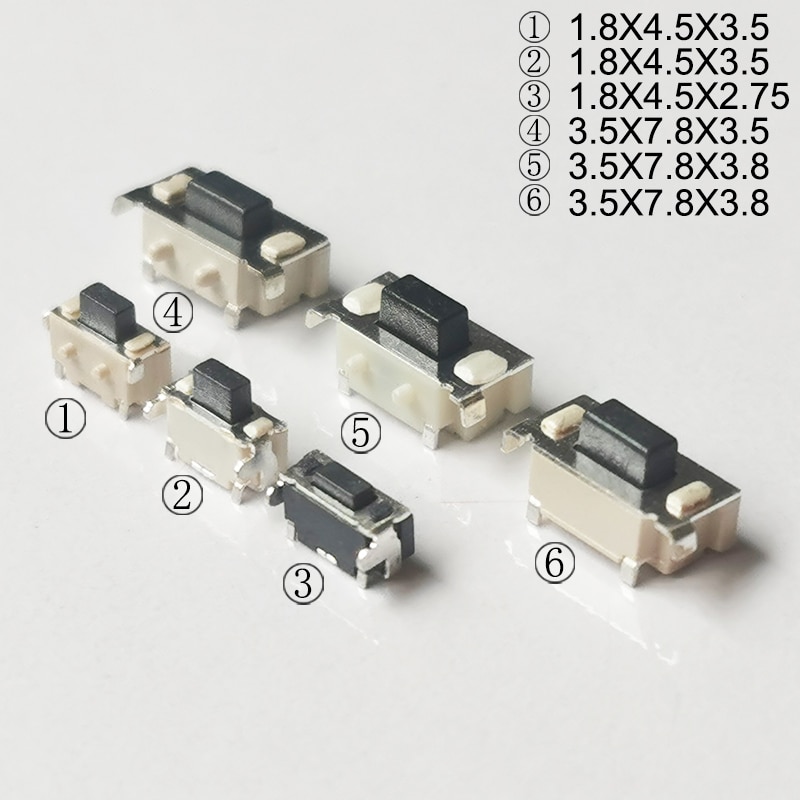 50 Uds botón de teléfono pulsador lateral Micro botón Interruptor táctil de luz 2X4mm/3X6X3.5mm interruptor táctil momentáneo montaje SMD PCB