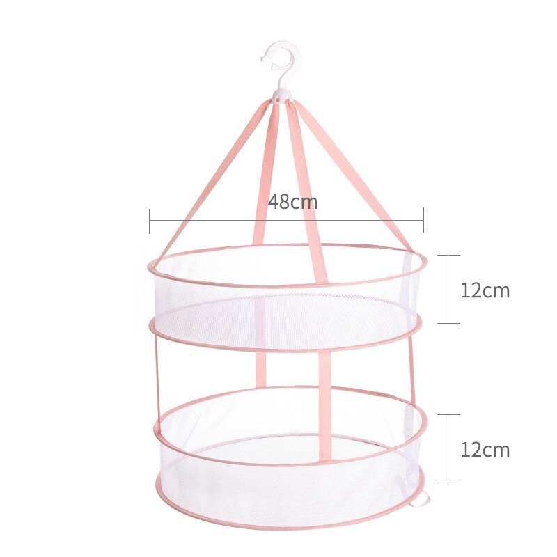 Clothes Drying Basket Household Sweater Drying Net Windproof Hanging Clothes Drying Net 3 Colors Double-layer Laundry Rack Mesh: Pink Double-layer S
