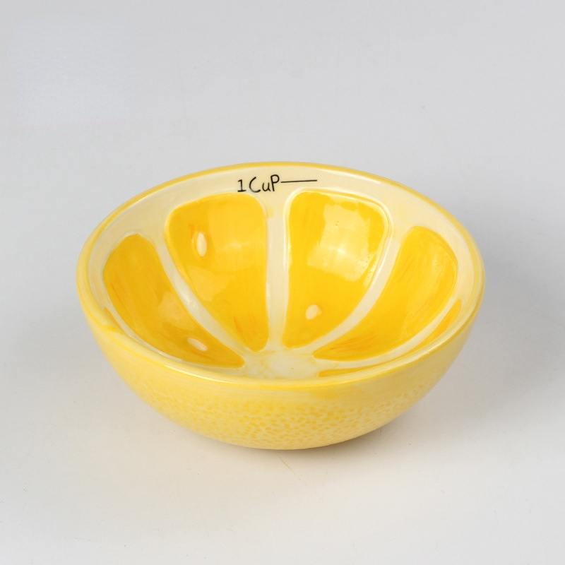 Hand-painted Fruit Ceramic Rice Dessert Bowl Japanese and Korean Home Cute Bowl Watermelon Fruit Bowl Compote: Yellow lemon