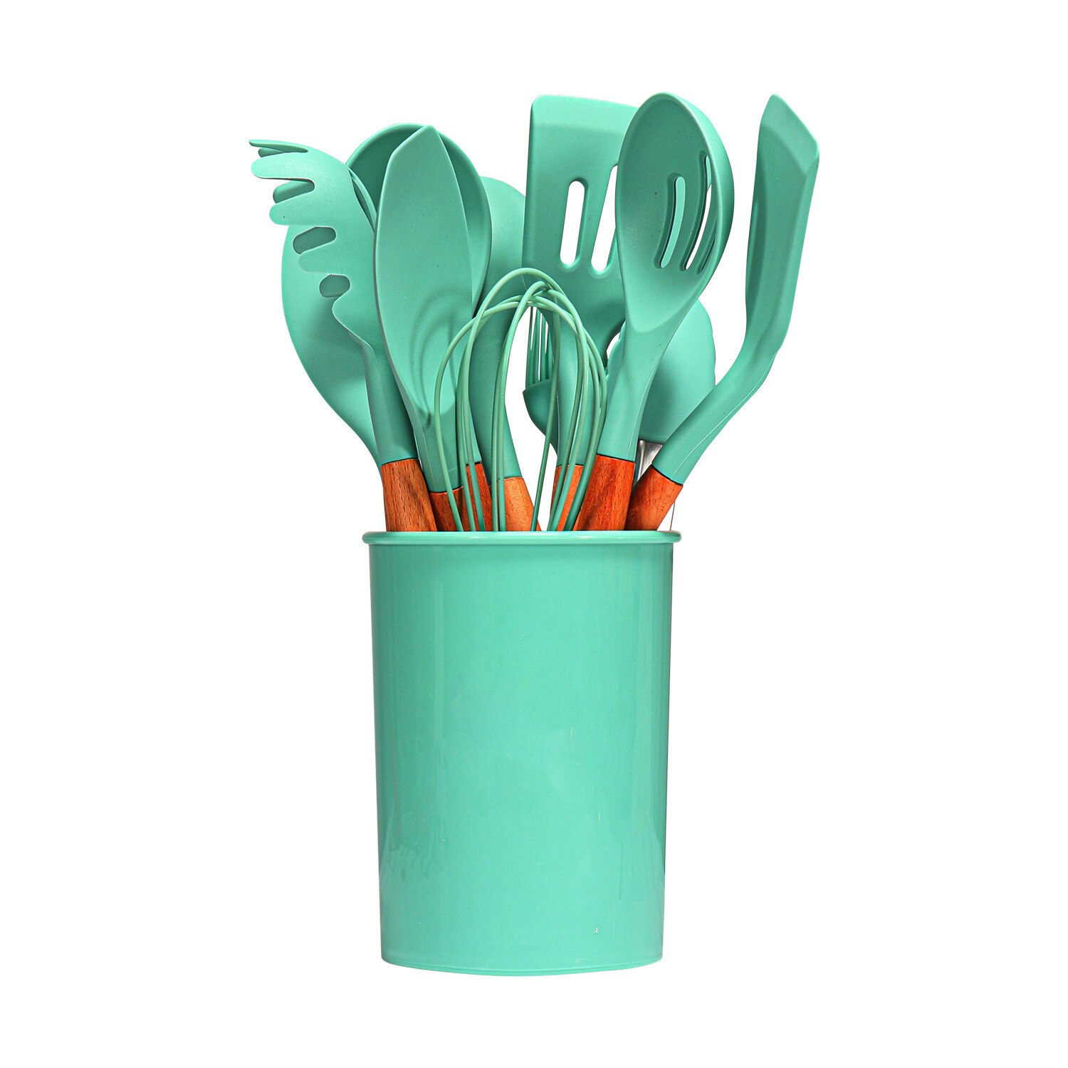 Silicone Kitchenware Cooking Utensils Set Non-stick Cookware Spatula Shovel Egg Beaters Wooden Handle Kitchen Cooking Tool Set: Dark Green