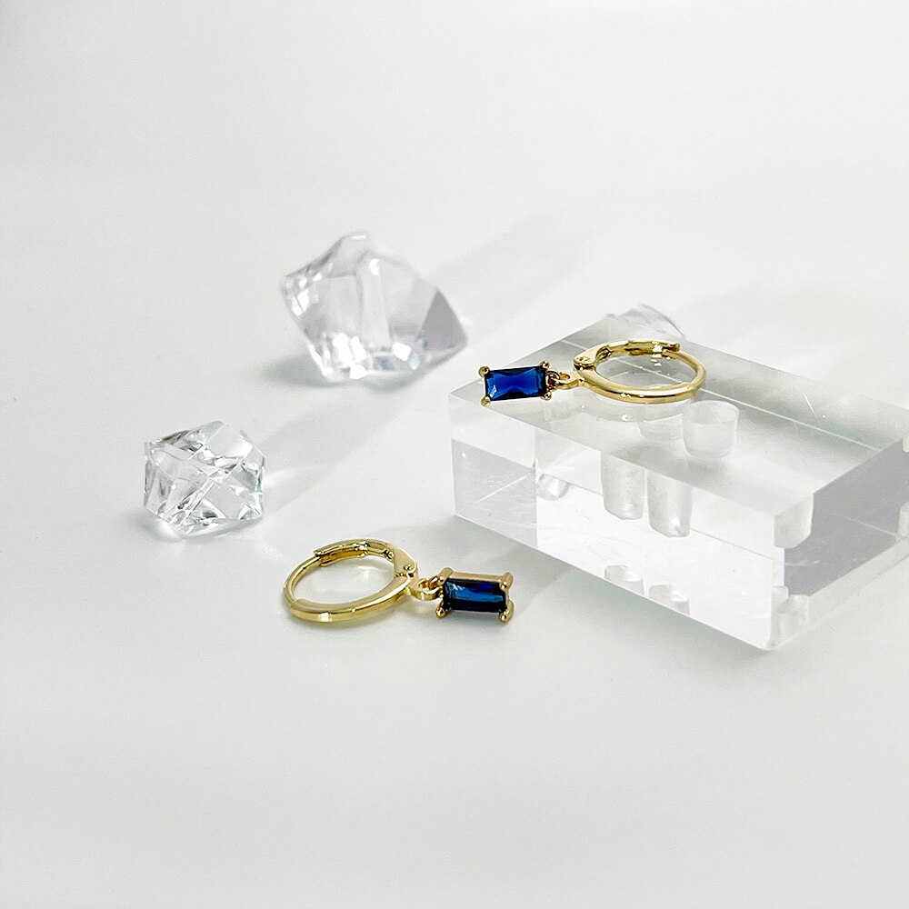 Peri&#39;sbox Sparkly Minimalistische Vierkante Zirkoon Messing Hoop Earring Voor Vrouwen Multi Kleur Rechthoek Zirkoon Huggie Oorbellen Meisje
