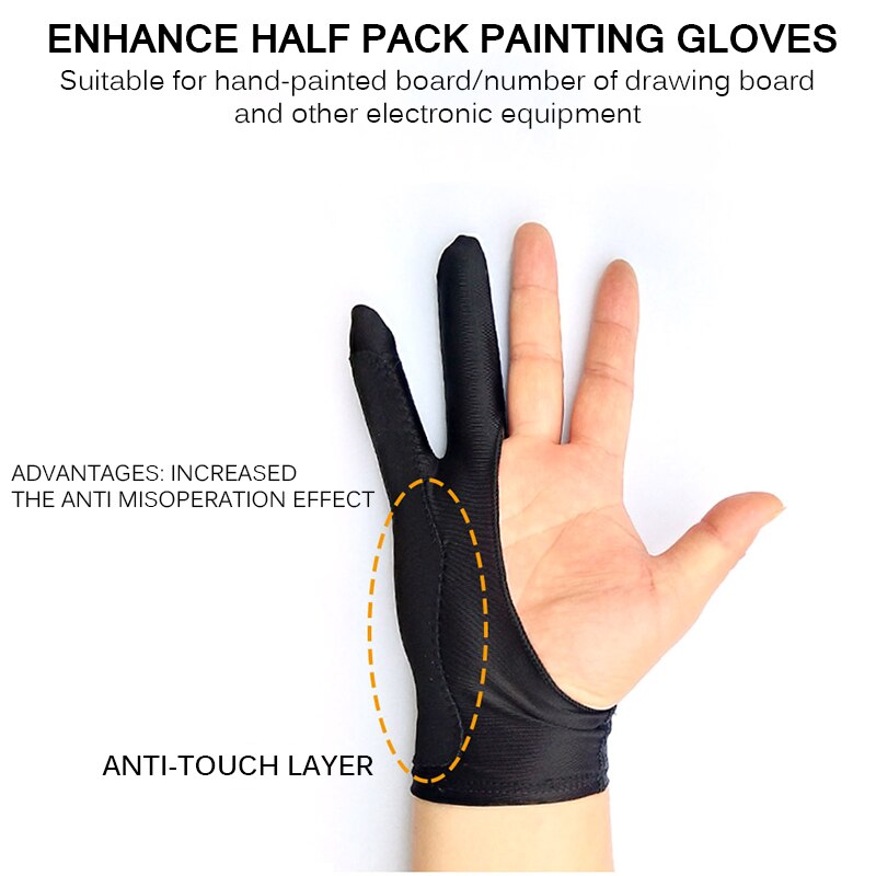 Anti-Fouling Twee Vingers Kunstenaar Anti-Touch Handschoen Voor Tekening Tablet Rechts En Links Hand Handschoen Anti-Fouling Voor Ipad Screen Board
