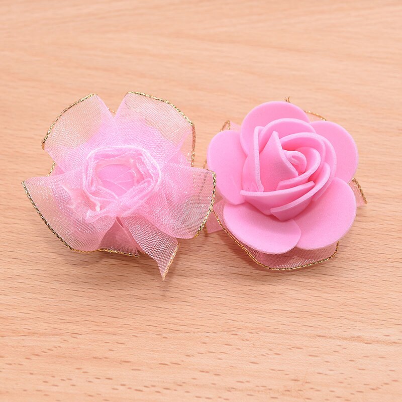 20 stk 4cm rosenhoveder kunstige skumblomster med glitter tyl til bryllup tutu dekoration scrapbog diy blomster krans buket